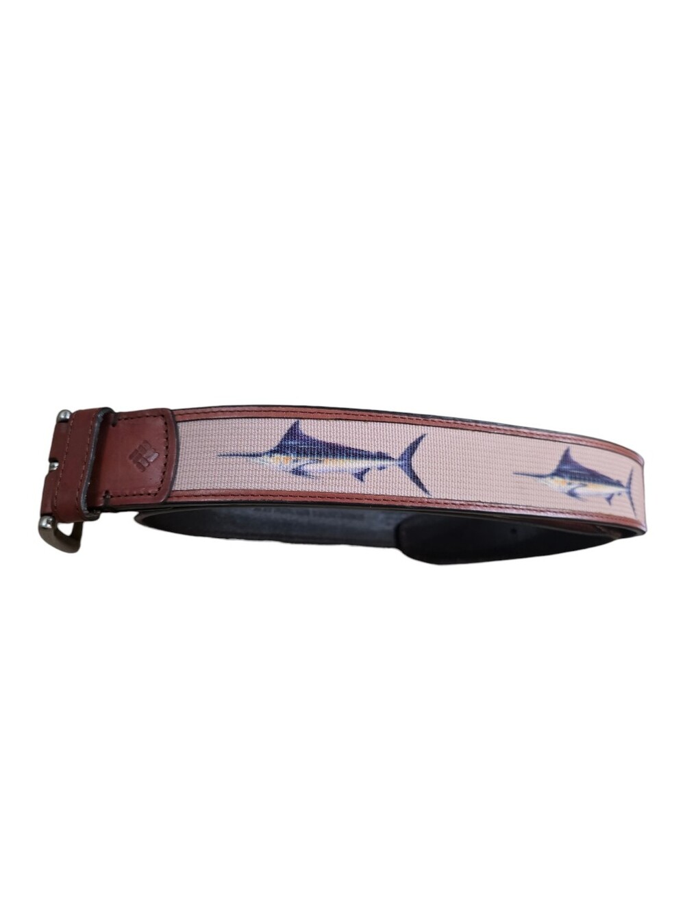 Columbia Sportswear Ribbon Webbing Leather Belt Marlin Billfish Motif 42